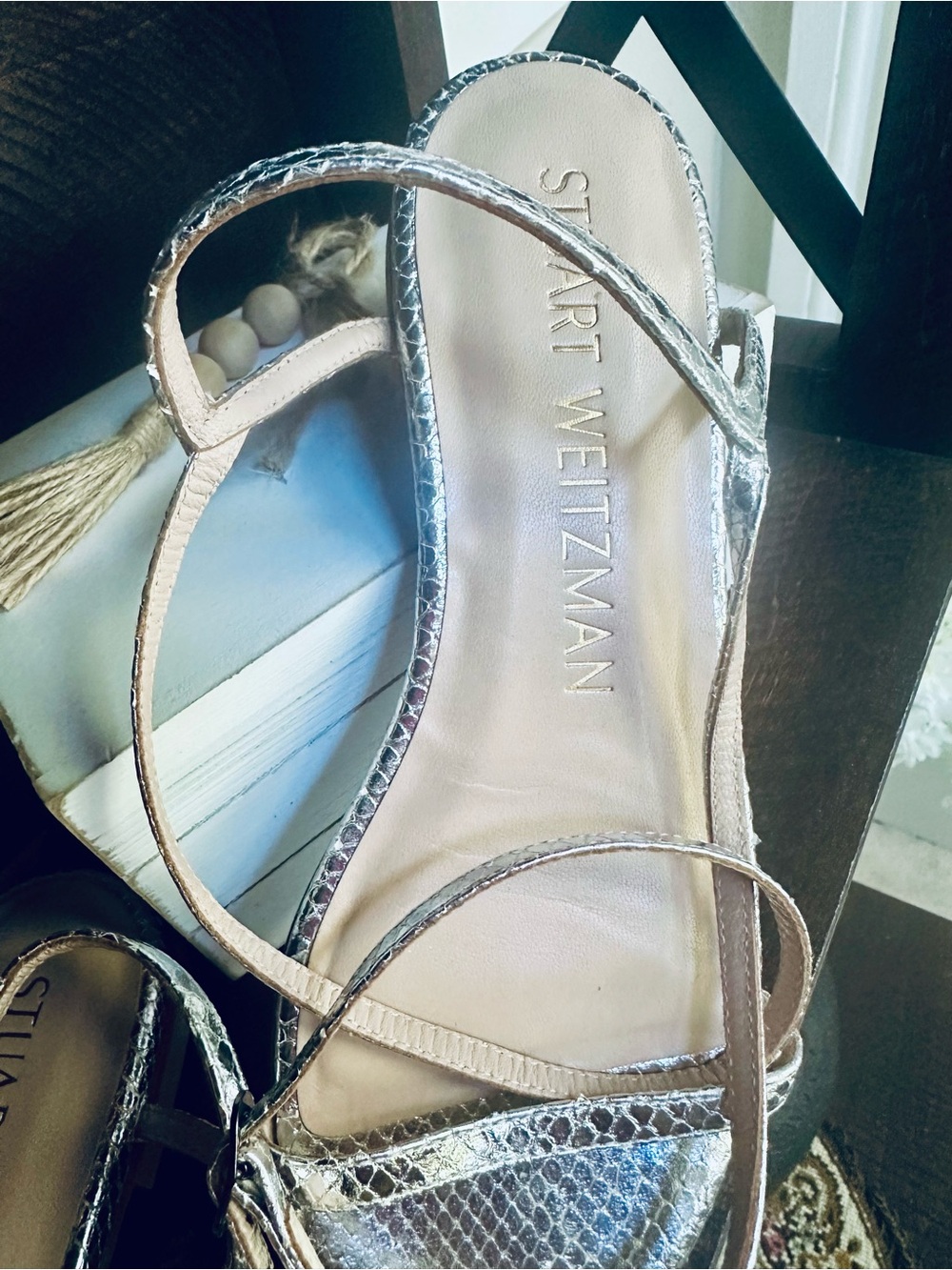 Stuart Weitzman Metallic Silver Strappy Sandals size 7